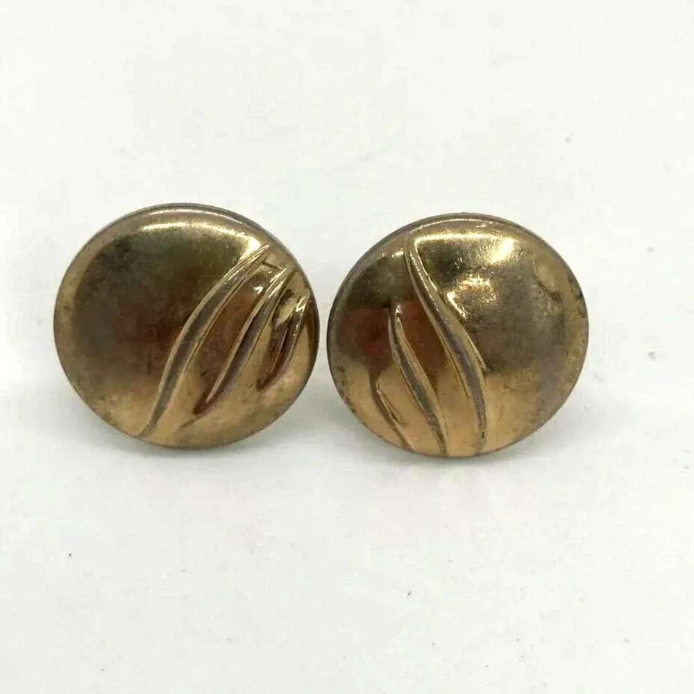 Vintage Swank Gold Tone‎ Cufflinks Tie Clip Set Mens Round Wave Design Jewelry